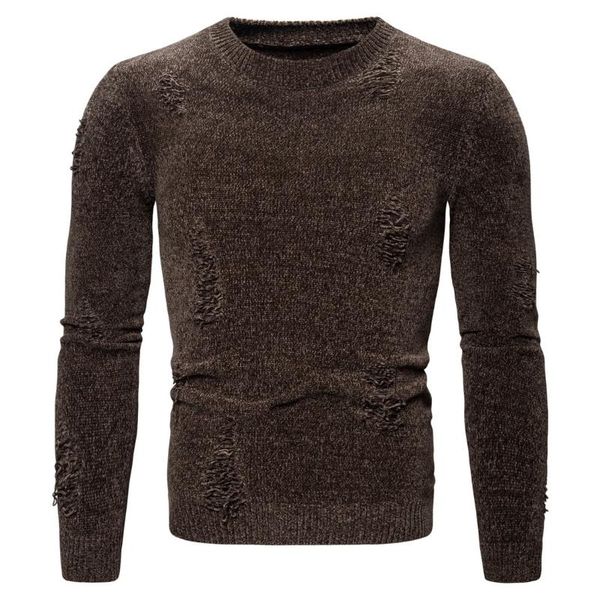 

new spring autumn 2020 men's solid-color crew-neck torn sweater knitwear mens sweater, White;black
