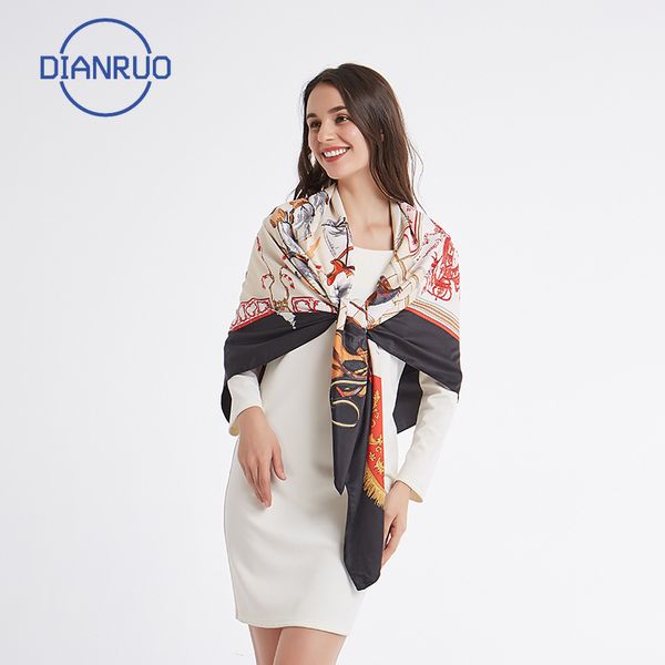 

dianruo 2020 new summer women silk scarf print fashion scarf shawl beach hijab shawls and wraps female bandana n383, Blue;gray