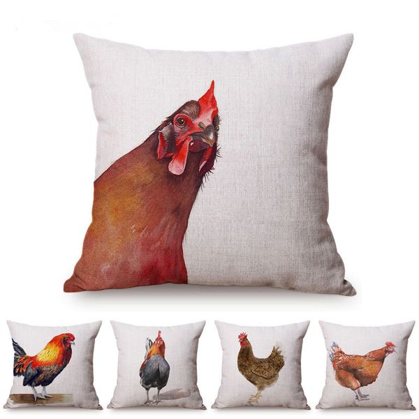 

nordic rural poultry rooster painting art cushion cover little hen chicken home decorative sofa car chair throw pillow case