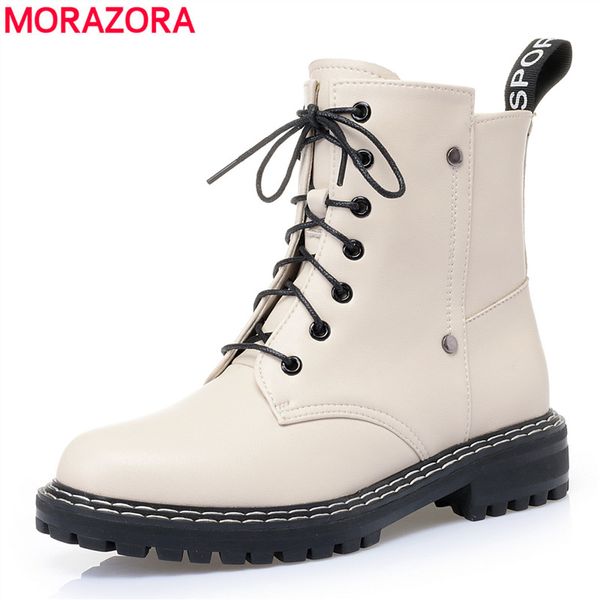 

morazora plus size 35-43 ankle boots nature wool warm snow boots lace up women's motorcycle women winter botas female, Black