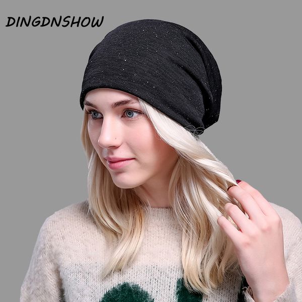 

dingdnshow] 2020 brand beanies hat skullies cotton winter cap velvet warm ladies knitted hat women bonnet, Blue;gray
