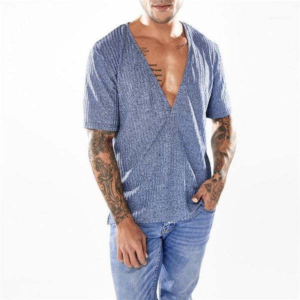 

slim fashion mens deep v-neck summer tshirts man short sleeve pullover solid color tees men, White;black