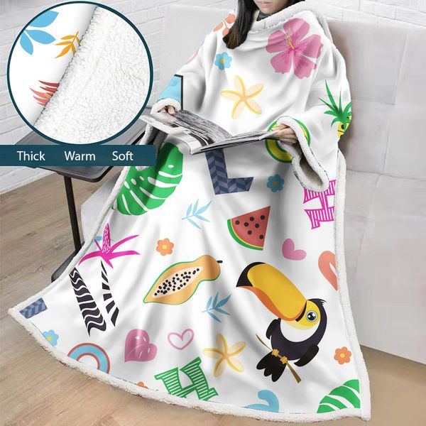 

blankets cartoon animals soft comfy warm plush throw with sleeves tv blanket wrap robe cover for lounge chair couch christmas gifts bs26