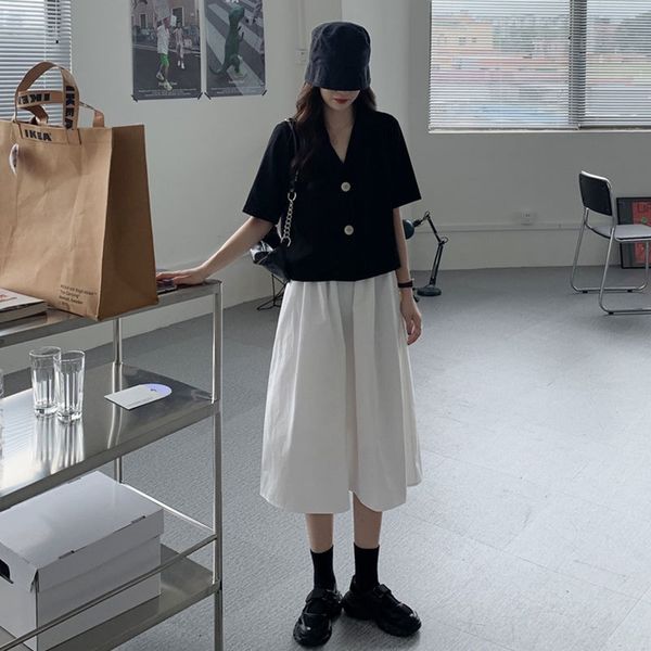 

simple fashion a- line dress shirt summer 2020 new suit shirt + a- line skirt korean women's two-piece suit thfod, Gray