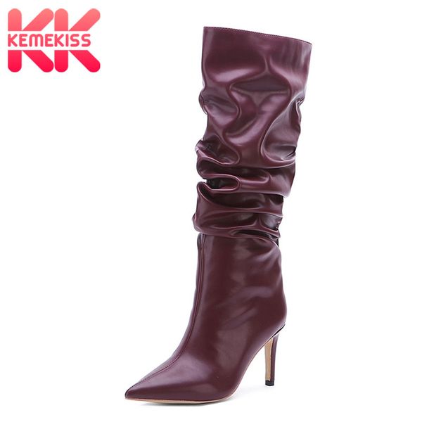 

boots kemekiss western style women knee high pointed toe n shoes female thin heels solid color footwear size 33-45, Black