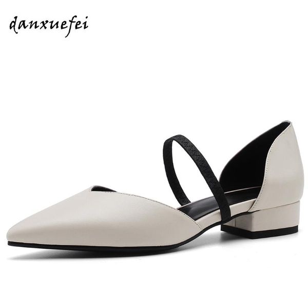 

women's genuine leather elastic band slip-on flats pointed toe leisure female summer casual footwear daily shoes, Black