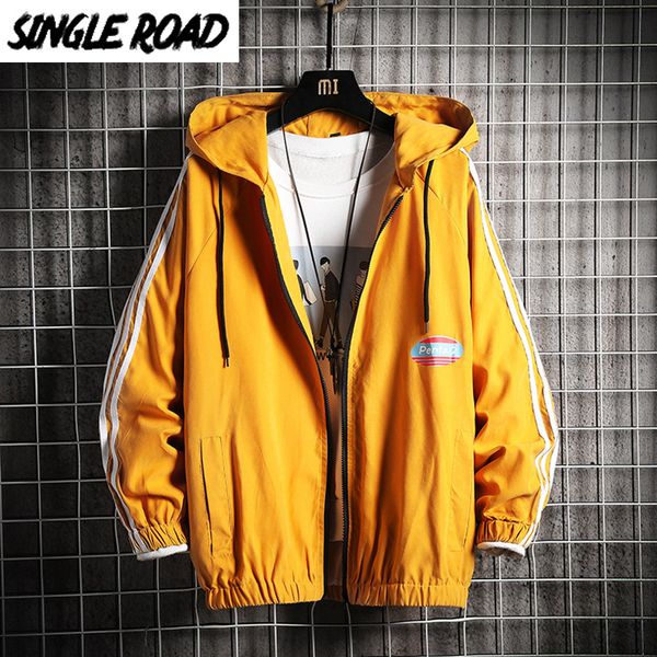 

singleroad mens hooded jacket men 2020 yellow side striped windbreakers coat korean hip hop japanese streetwear harajuku jackets, Black;brown