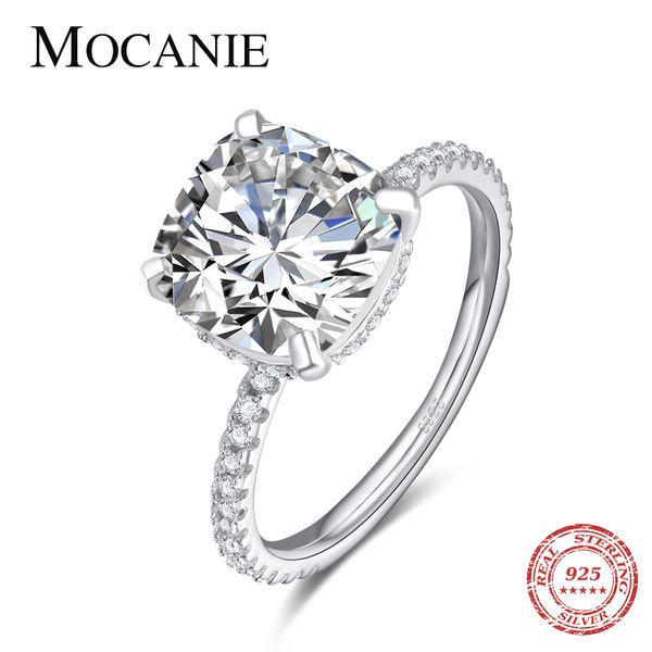 

cluster rings mocanie fashion 925 sterling silver luminous square solid zirconia finger ring for women wedding bands jewelry anniversary gif, Golden;silver