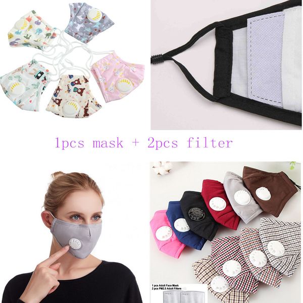 

valve mask kids face cotton adults with breathing pm2.5 masks for anti-fog and dust-proof with 2pcs filter1