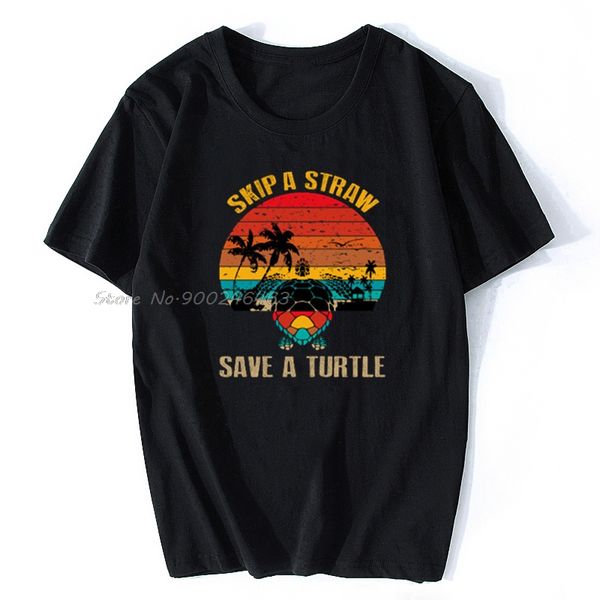

men t-shirt skip a straw save a turtle design save the sea turtles tshirt women t shirt cotton tees hip hop harajuku streetwear
