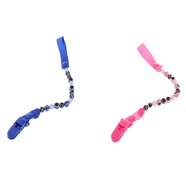 

new baby kids pacifier clip chain blue eyes beads dummy soother nipple strap holder blue pink