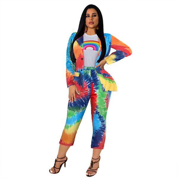 

women designer candy color suits long sleeve blazers capris pants two pieces outfit fashion spring autumn clothing, White;black