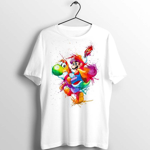 

unix t shirt мужчины женщины mario йоши акварель printed искусство tee