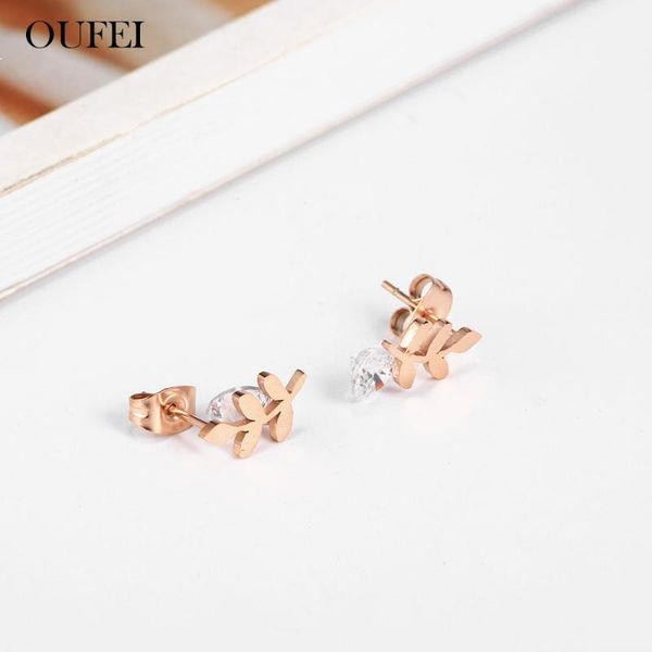 

oufei charm rose gold stud earrings for women stainless steel jewelry woman 2020 jewelry accessories wholesale lots bulk, Golden;silver