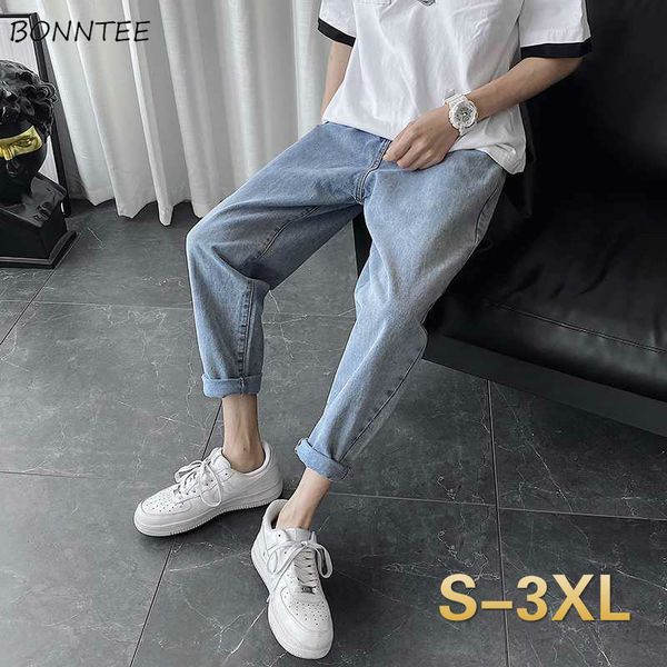 

men's jeans men baggy solid plus size 3xl summer slim thin chic mens all-match streetwear leisure stylish denim cozy harem trousers, Blue