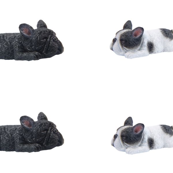 

sleeping bulldog corgi dog garden mini dollhouse figurine decor black&white,set of 4