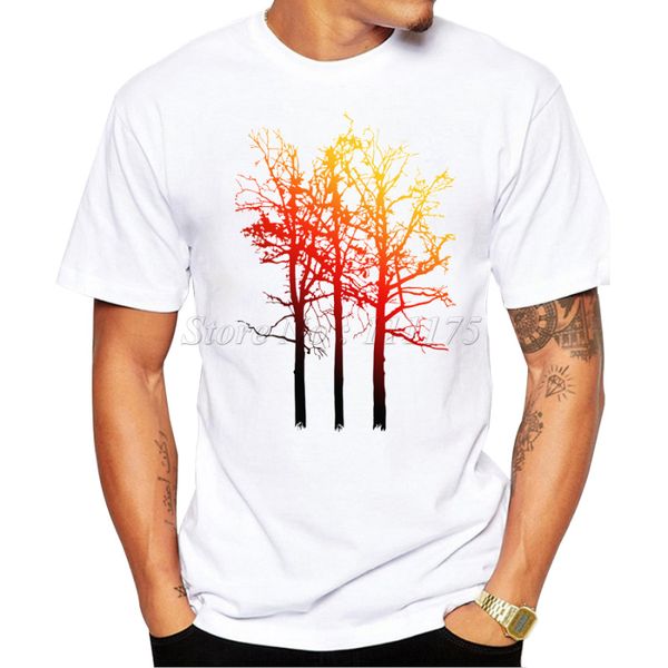 

2019 fashion men's fire trees design t shirt male cool hipster printed summer tees