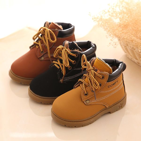 

autumn winter plush warm children snow boots fashion boys pu waterproof antislip baby infant boots kids sneakers casual shoes, Black;grey