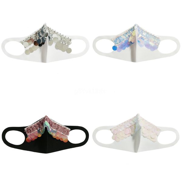 

ping protective mask bling bling sequins dustproof moutwasable reuse mask elastic earloop mout mask#360, Black