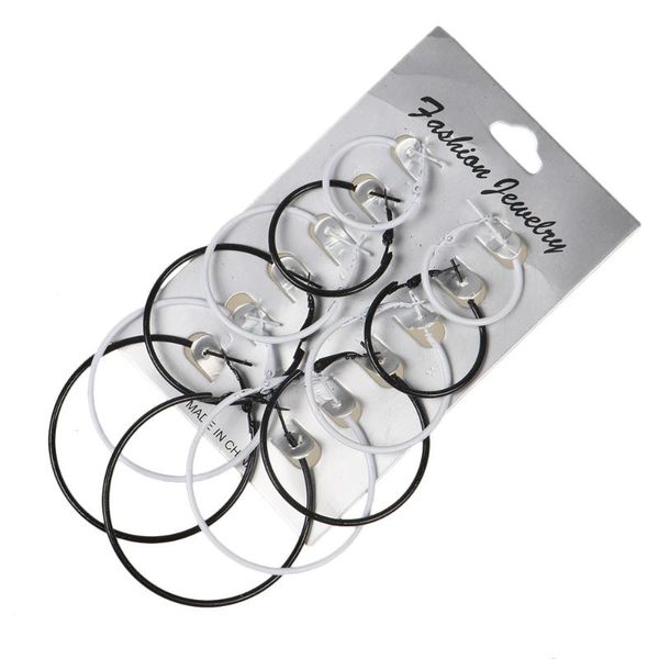 

new arrival black white colorful 6pair/set hoop earrings for women fashion metal round circle steampunk ear earrings jewelry, Golden;silver