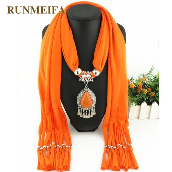 

runmeifa new polyester ceramic beads jewelry necklace solid color scarf with water alloy pendant tassel scarf 180*40cm, Silver
