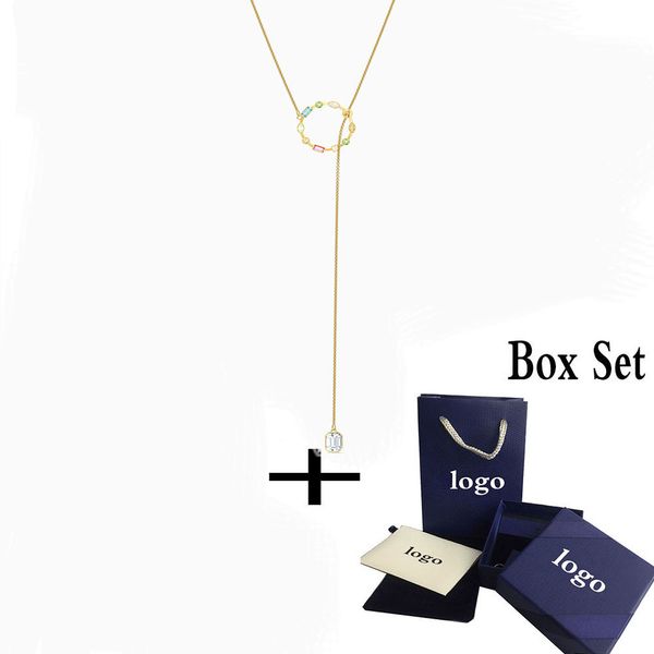 

mina bear 2020 y-shaped necklace, gold-plated color crystals, fashionable and simple ladies' clavicle necklace, elegant gift 0927, Silver