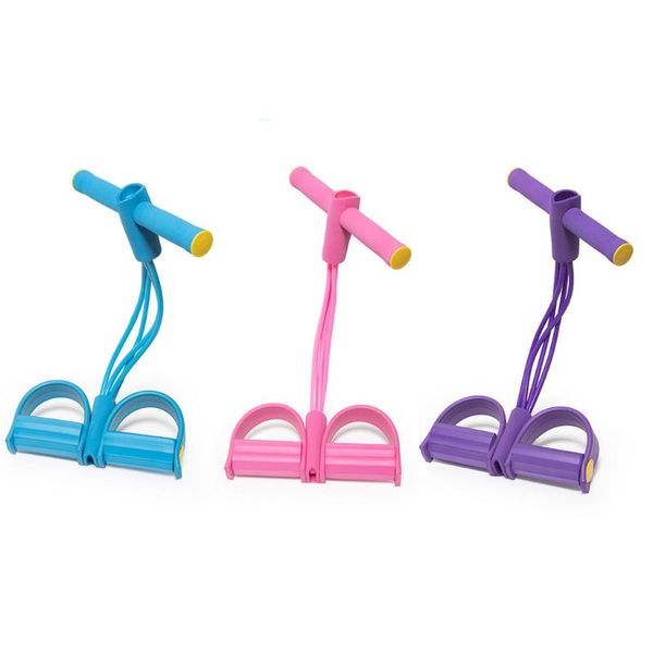 

4 tubes natural latex foot pedal elastic pull rope with handle fitness equipment bodybuilding expander