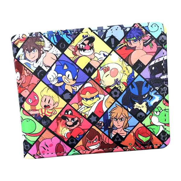 

super smash bros wallet mens кожа pu id holder двойные монет карманный мультфильм бумажники, Red;black
