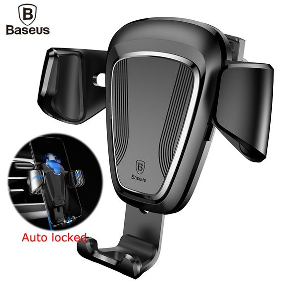 

baseus gravity car holder for iphone 8 7 5s samsung s8 phone stand 360 degree auto-lock air vent mount mobile phone holder stand