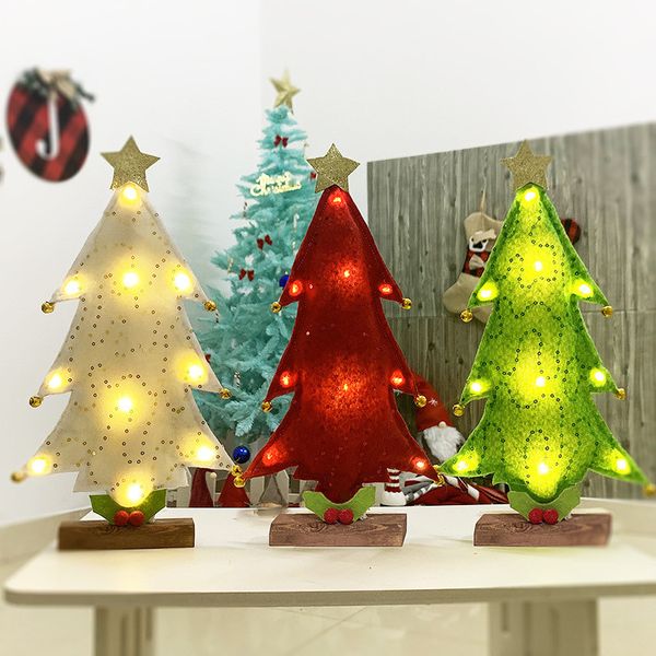 L'oro bianco LED Albero di Natale da tavolo verde rosso paillettes Panno LED Batteria Desk decorazioni per Natale Capodanno