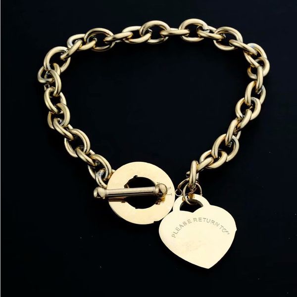 

simple fashion chain heart-shaped bracelet titanium steel metal men's bracelet designer men cuff bracelet, Black