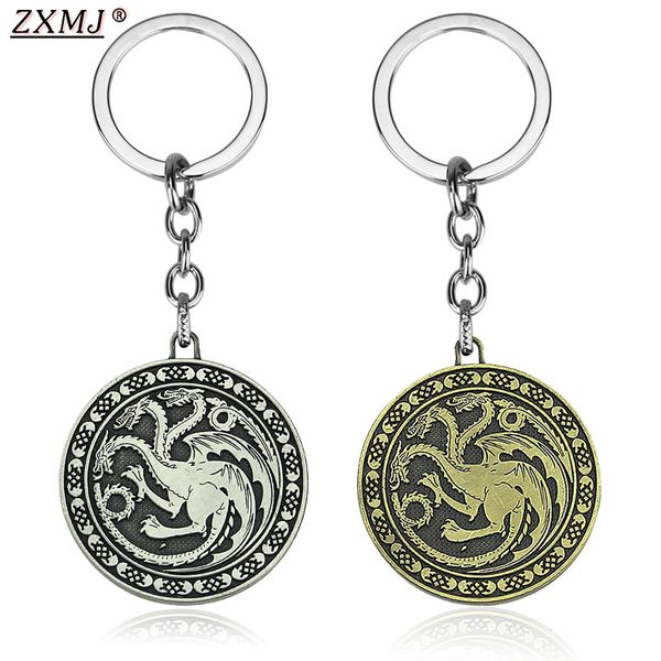 

zxmj targaryen badge keychain three-headed logo keychain retro 2 colors for keys men car women bag hot, Silver