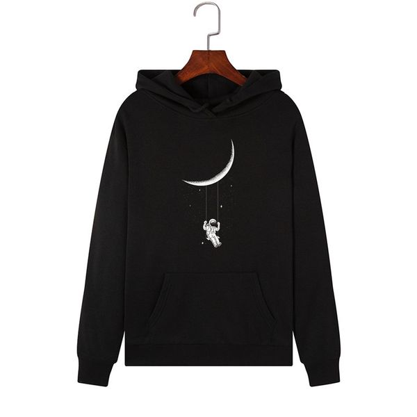 

autumn pink hoodies women new moon print pulloves hoodie pocket long sleeve sweatshirt streetwear clothes winter coat women, Black