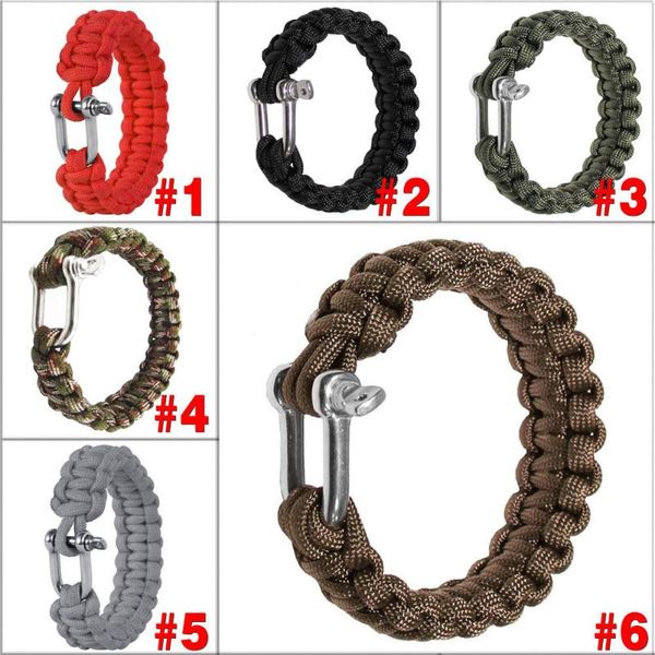 

outdoor survival u shap steel buckle parachute cord rope bracelets woven emergency bangles und sale, Golden;silver