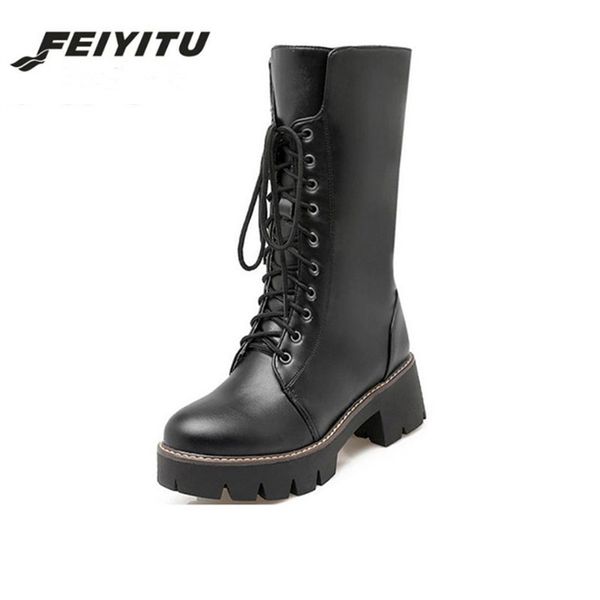 

feiyitu winter boots woman round toe platform knee high boots ladies warm thick fur long boot women warm shoes size 35-43 black