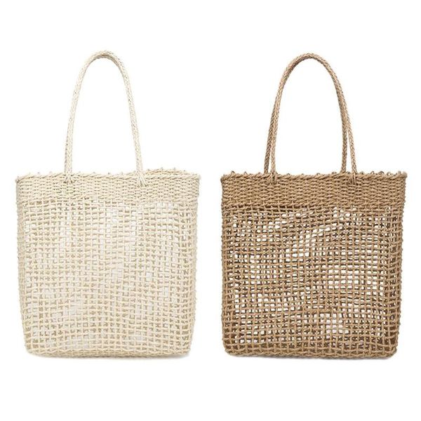

straw weaving shoulder handbags casual women knitting hollow shopping totes