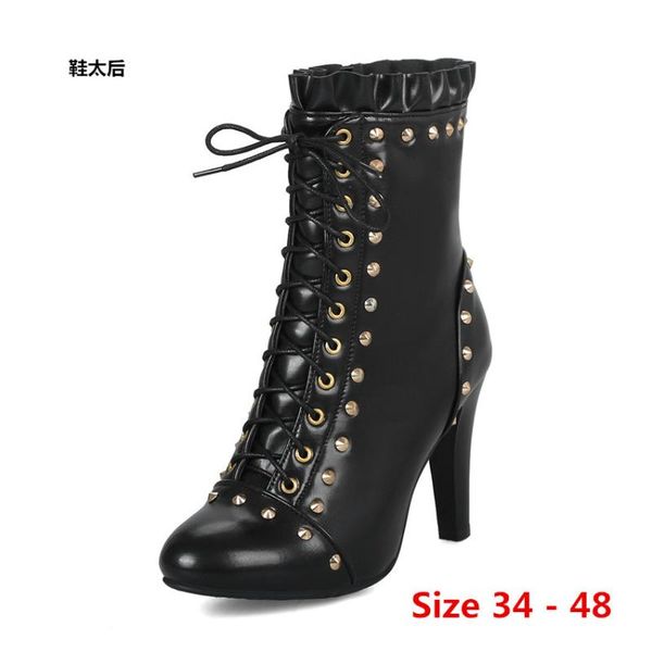 

boots woman high heel boots high heels for women shoes spring autumn ankle booties female small big size 34 - 48, Black