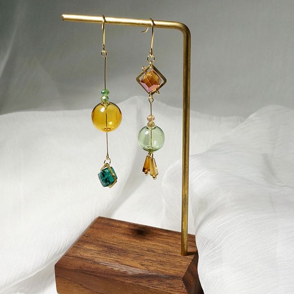 

original handmade korean long drop earrings for women 2020 charming gem glass ball dangle earrings femme brincos jewelry, Silver