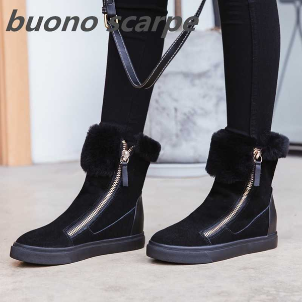 

new winter tube thick bottom fur one side pull snow chain boots, Black