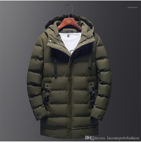 

long parkas designer thick winter mens coats zipper and button fly homme cotton padded jacket fashion solid mens, Black
