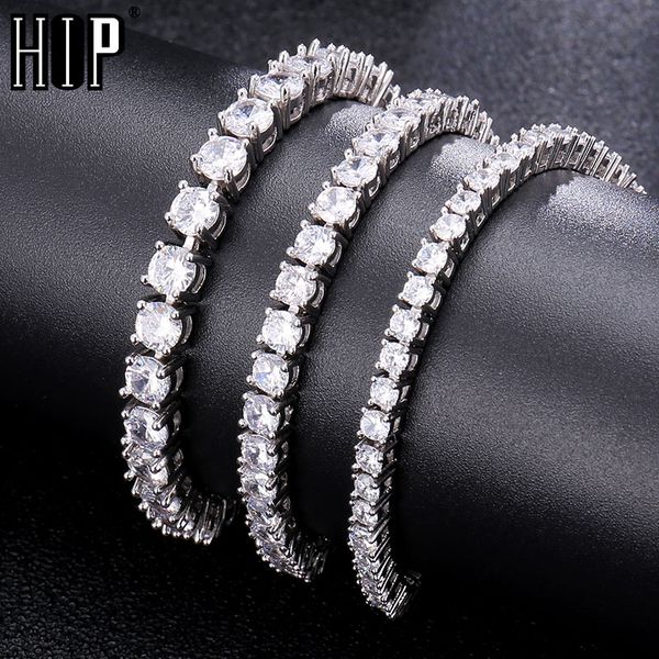 

hip hop 3/4/5mm micro pave cubic zircon 1 row copper tennis chain bracelet gold bling mens bracelet for men jewelry, Black