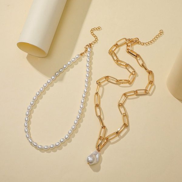 

double layer gold chain pendant necklace korean style pearl choker necklace women weddings party girl gift 2020 fashion, Golden;silver