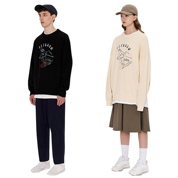 

couples sweater cardigan sweater knitwear autumn new sweater men's trendy round neck jacket men's letter couple suit, White;black