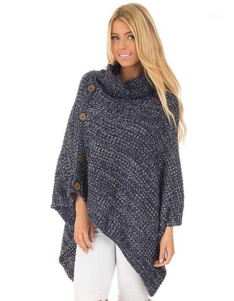 

irregular hem and button kniter cape high neck casual sweater womens designer sweater fashion, White;black