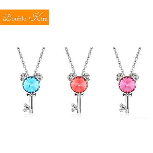 

pendant necklaces cartoon cutey mouse key zircon necklace titanium stainless steel chain trendy fashion women jewelry, Silver
