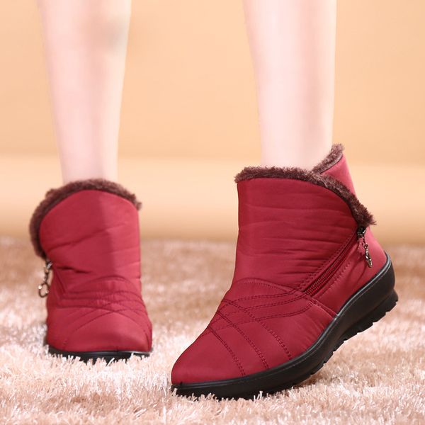 

snow boots woman 2020 zimnafr brand winter warm boots flat non-slip waterproof women autumn women ankle plus szie 42, Black