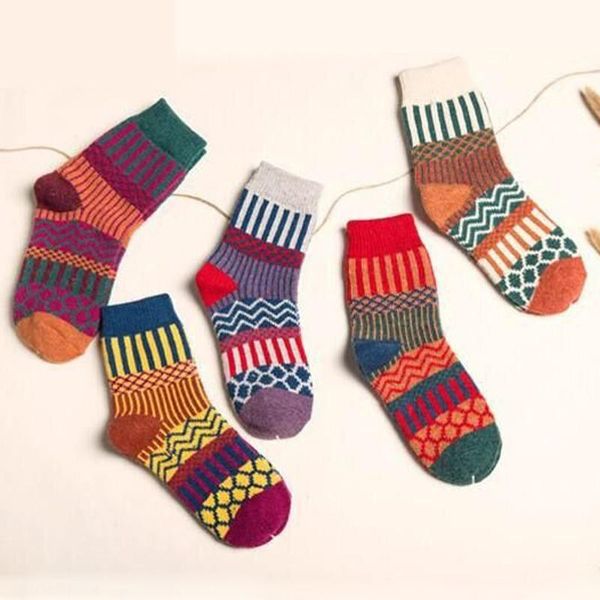 

colorful printing vertical striped wave pattern socks winter christmas funny thickening warm wool korean style women art socks, Pink;yellow