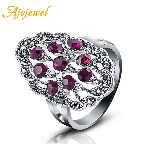 

ajojewel muticolor crystal retro rings for women vintage jewelry wholesale fashion accessories bague bijoux, Golden;silver