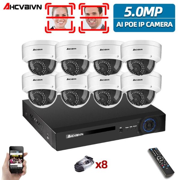 

ahcvbivn ai face-recording detection h.265 8ch 5mp poe nvr kit cctv security system outdoor waterproof video surveillance onvif