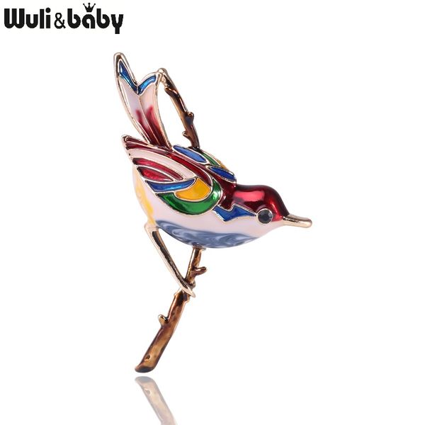 

wuli&baby singing bird brooches women 2-color enamel bird on the branch party casual office brooch pins gifts, Gray